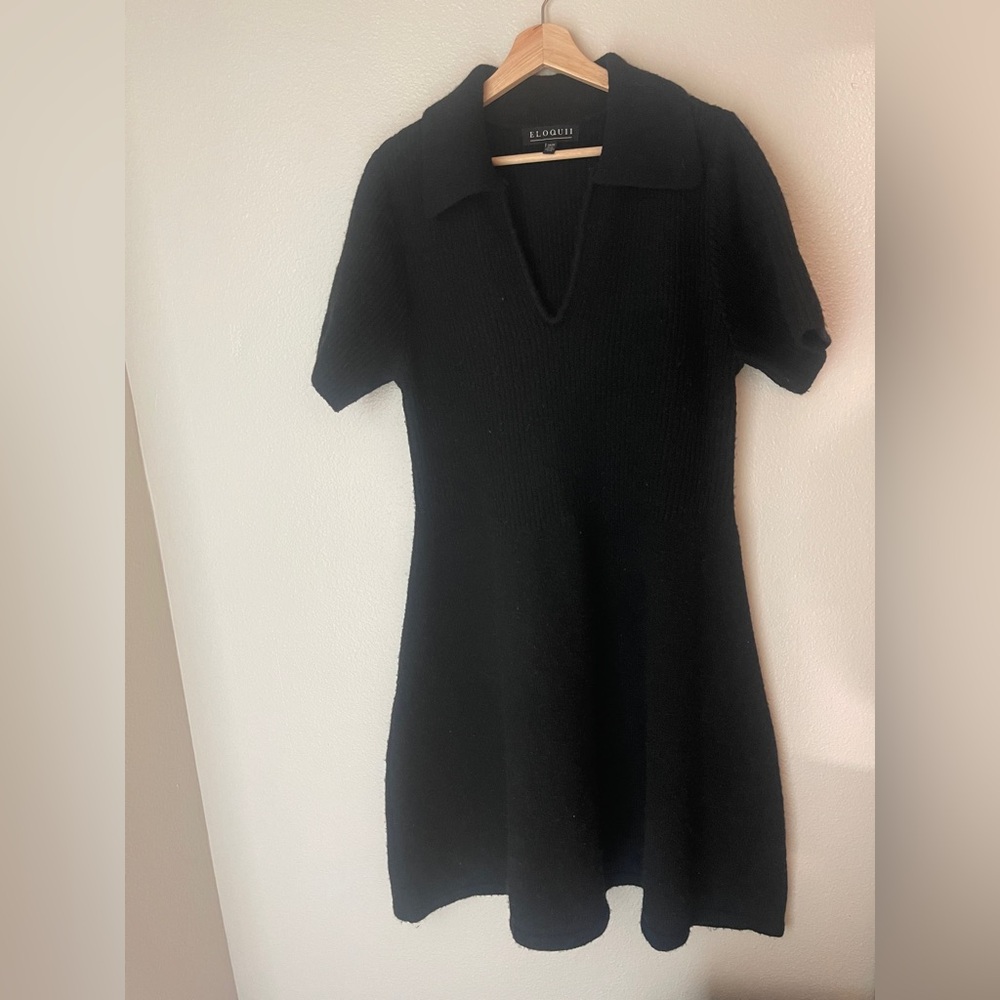Eloquii Thick & Fuzzy Collared Black Mini Dress